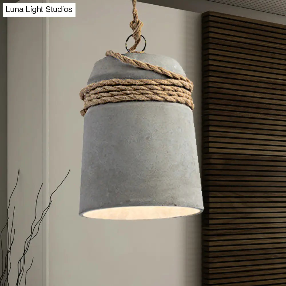 Lampada a sospensione con finitura in cemento stile industriale nero/grigio/beige con corda