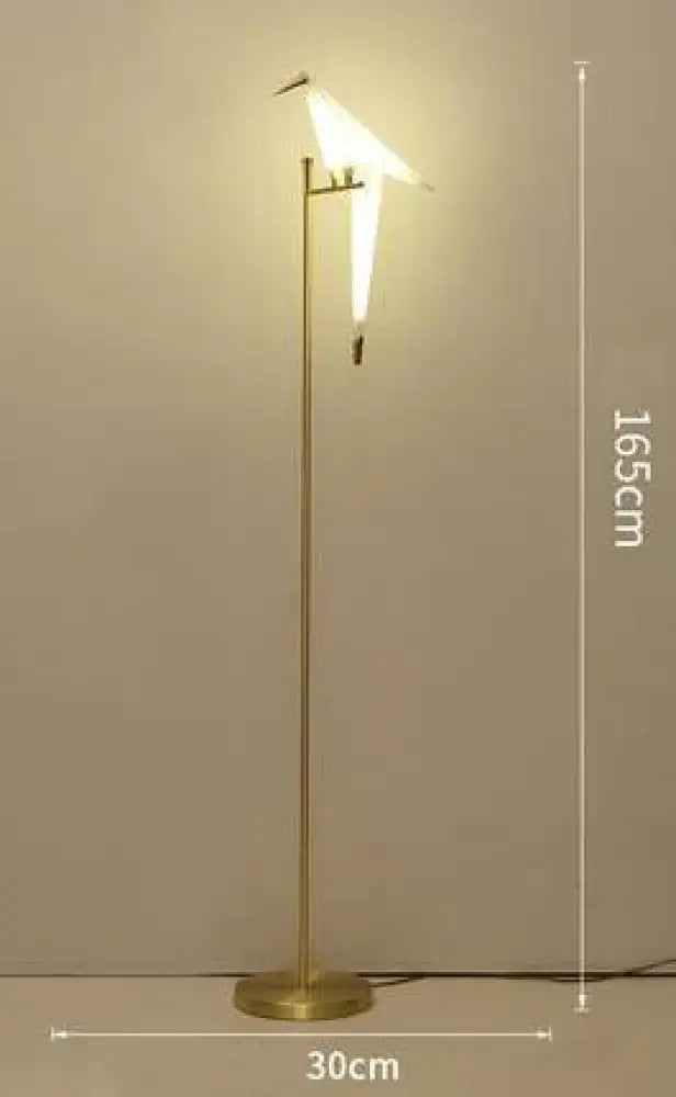 Lámpara de pie de pájaro nórdico, creativas lámparas de pie acrílicas de mil grullas de papel para sala de estar, dormitorio, decoración del hogar, lámpara de pie dorada