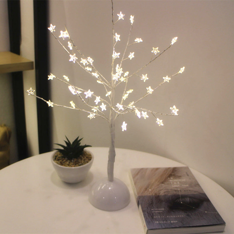 Lámpara de mesita de noche LED: Lámpara de mesa con batería para dormitorio de rama para dormitorio de niños - Decoración artística de plástico