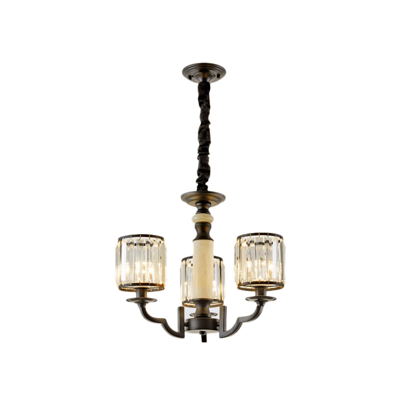 Mid Century Crystal Cylinder Chandelier: Black Hanging Light Kit with Adjustable Rope & 3/6 Bulbs