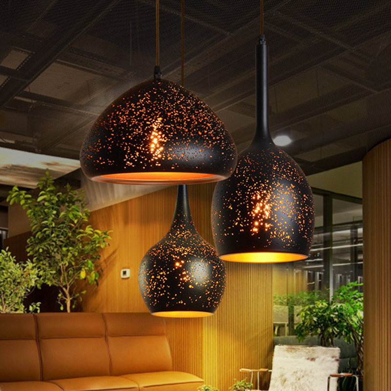 Ausgehöhlte Metall-Pendelleuchte, Retro-Hängeleuchte mit 1 Licht und schwarzem Finish für Restaurants