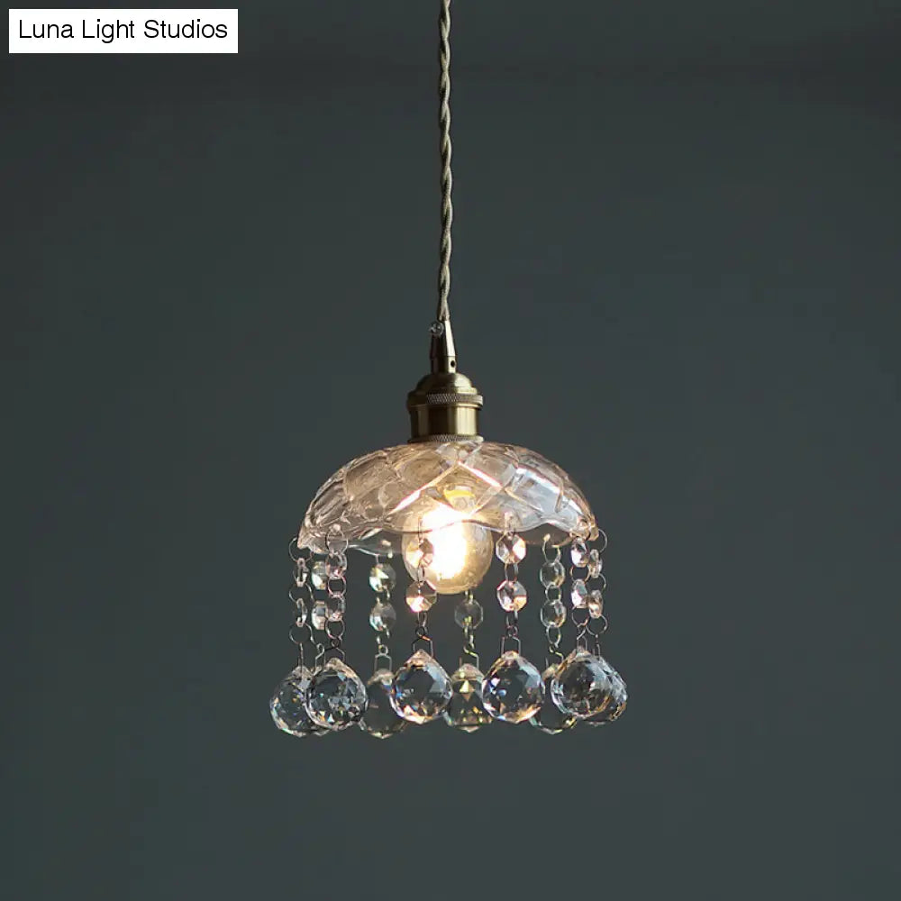 Lampa wisząca z przezroczystego szkła w kształcie kwiatu w stylu vintage z kryształkami w kształcie łezki