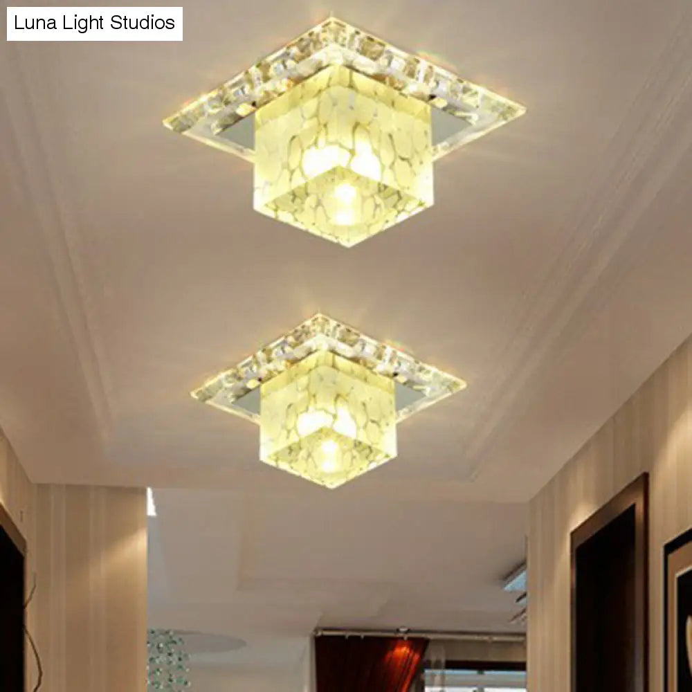Lampada da soffitto minimalista a LED per corridoio con paralume in cristallo cubico - Luce trasparente per montaggio a incasso