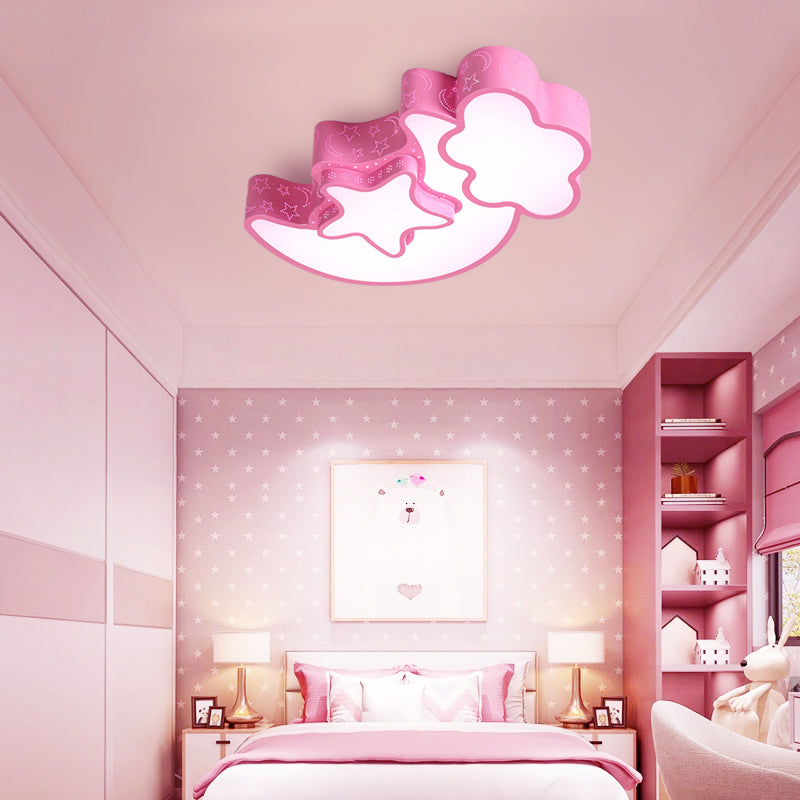 Colorful Kids Cloud & Crescent Ceiling Light - Hallway Acrylic Candy Flush Mount