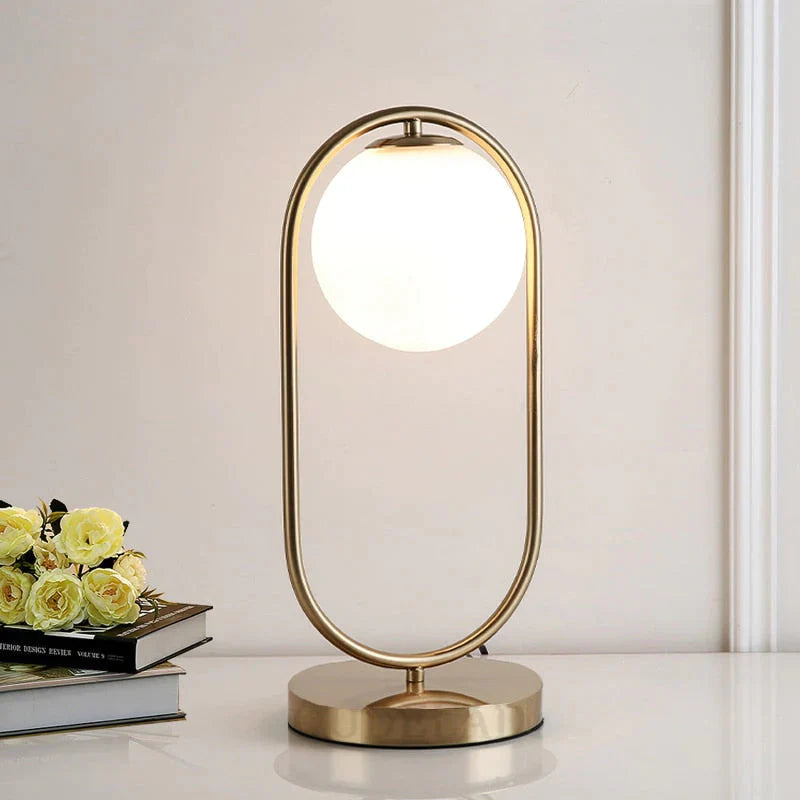 Nordic Art Deco Golden Body Table Lamp Metal Base Plate Modern Minimalist Frosted Glass Led Desk Lamp For Study/Bed Room
