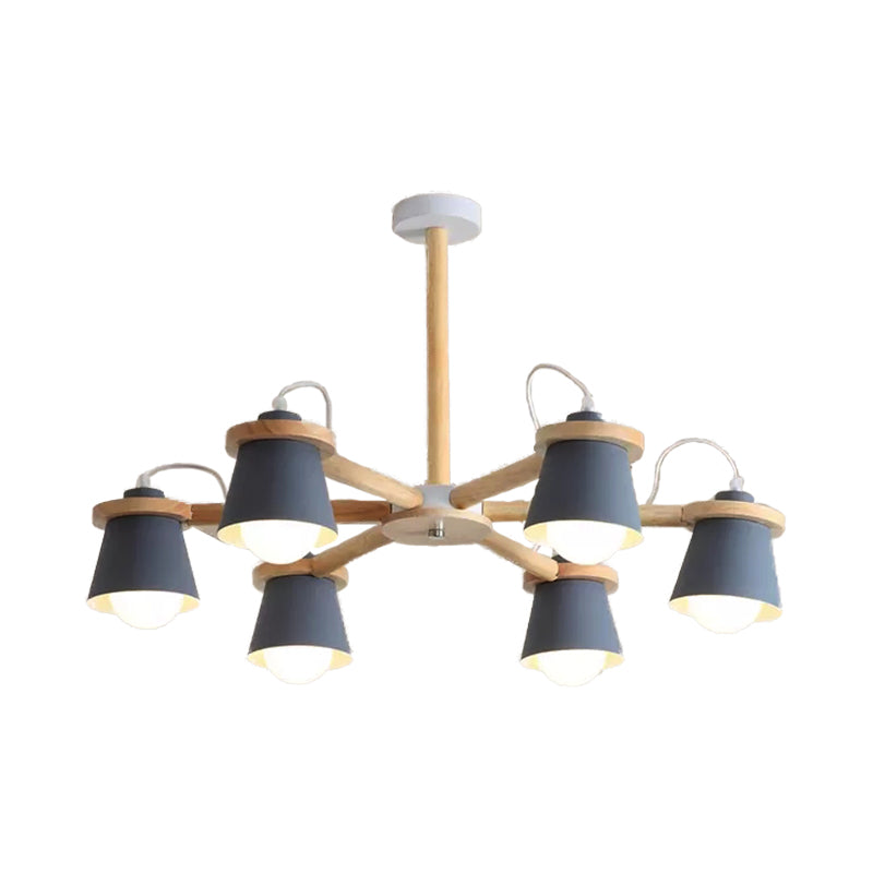 Macaron Metal Chandelier with 6 Bucket Shades – Pendant Lighting for Kindergarten