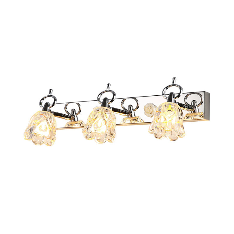 Lámpara de pared para tocador con pantalla de flores moderna, vidrio transparente, acabado plateado, 2/3 luces, ideal para baño, 12