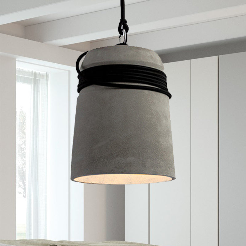 Lampada a sospensione con finitura in cemento stile industriale nero/grigio/beige con corda