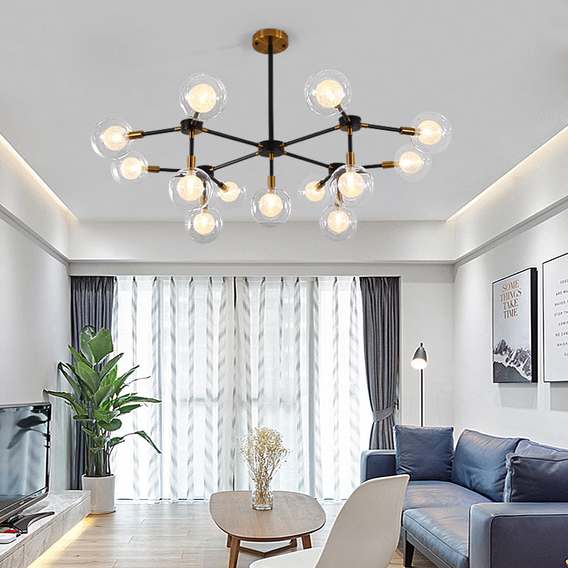 Black Metal Line Suspension Light with Clear Modo Chandelier - Modern Style for Dining Room