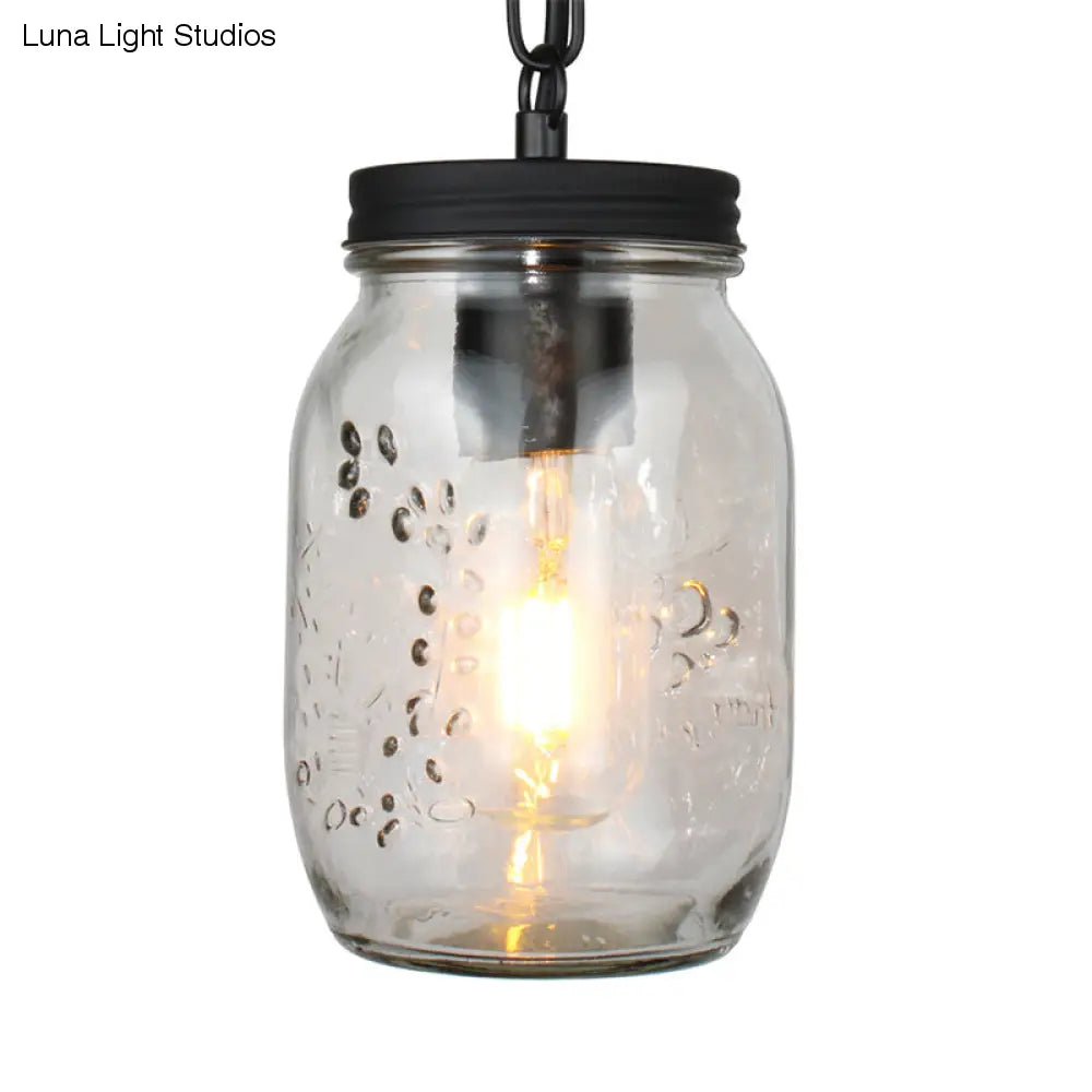 Klasyczna wisząca lampa sufitowa Mason Jar w kolorze czarnym