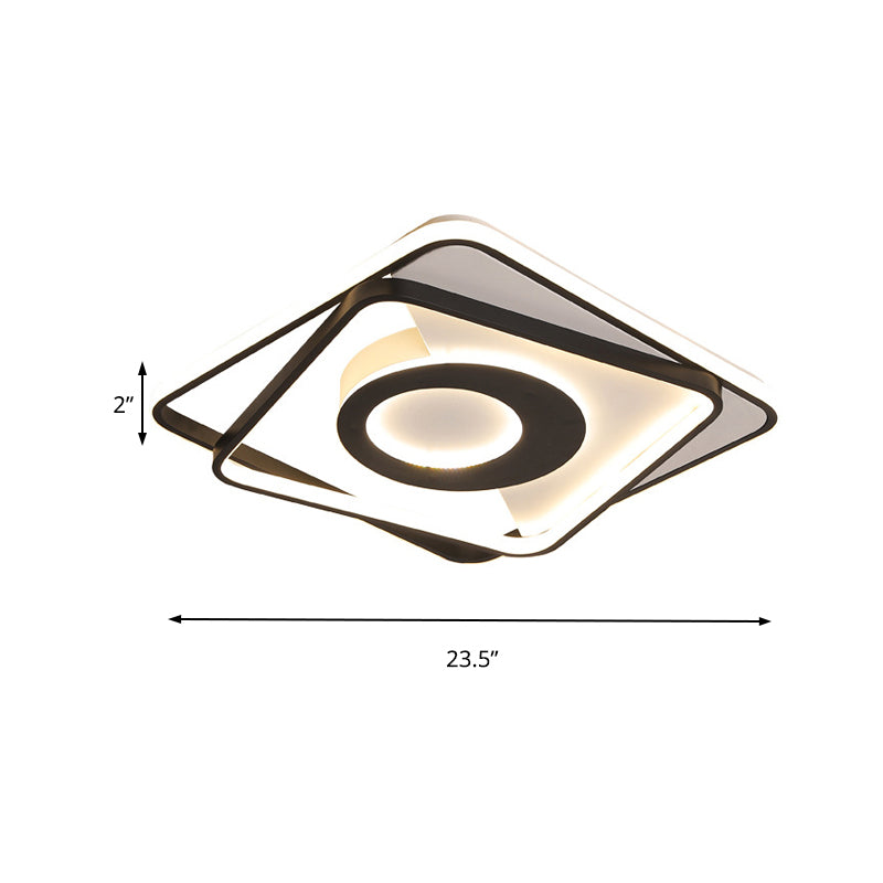 Modern Black and White Square Flush Ceiling Light Acrylic LED Fixture - 16