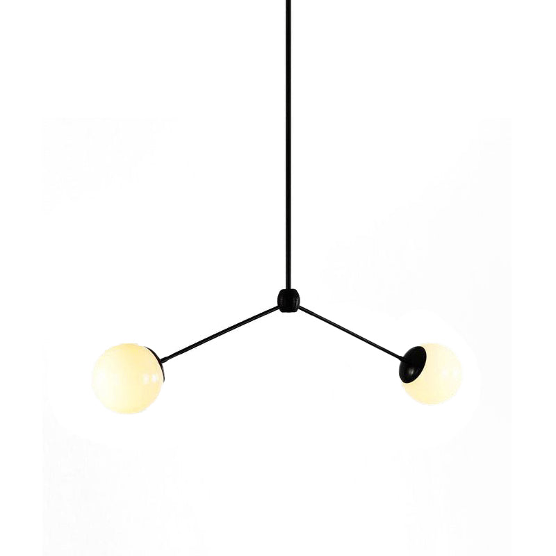 Nordic Style White Glass Pendant Ceiling Light with 2 Lights - Black Hanging, 16