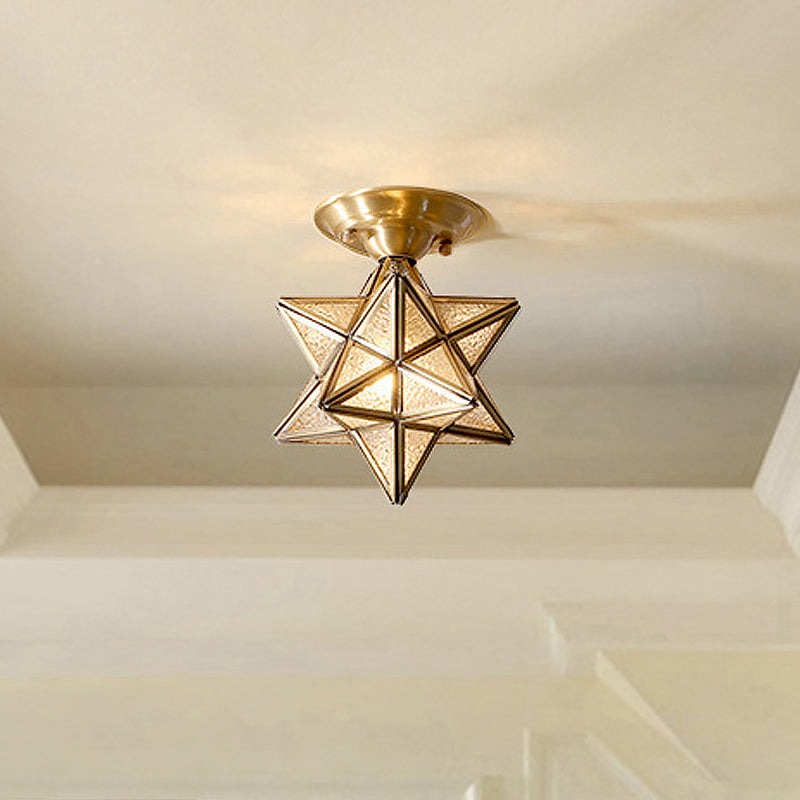 Lámpara de techo tradicional para dormitorio Diamond/Star - Vidrio transparente, montaje empotrado de latón de 1 luz