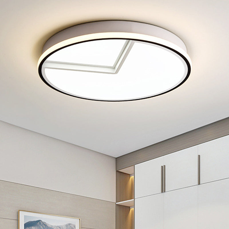 White Acrylic Minimal Round Flush Ceiling Lamp - 16.5