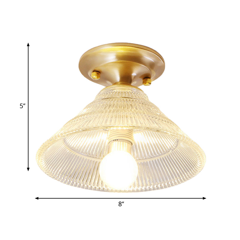 Colonial Brass Clear Ribbed Glass Flush Mount Light - 7.5