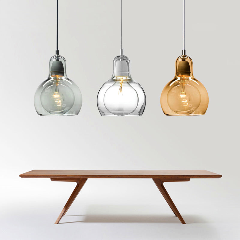 Postmodern Single Kitchen Pendant Lamp with Clear/Smoke Grey/Amber Glass Shade, 7