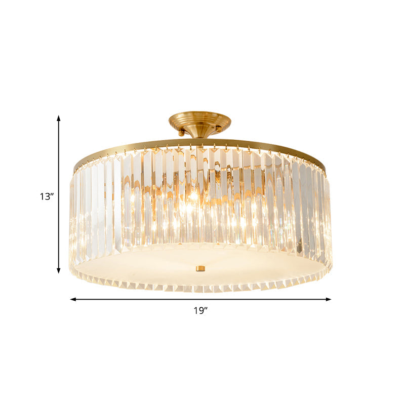 Plafonnier semi-encastré moderne en cristal clair avec finition dorée – Idéal pour le salon, 4/5/6 ampoules disponibles