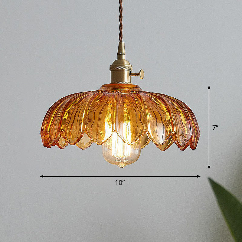 Plafonnier à fleurs en verre festonné, luminaire suspendu industriel unique pour salle à manger