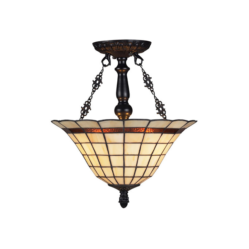 Lámpara de araña de cristal antiguo Tiffany – Lámpara colgante invertida beige para restaurantes