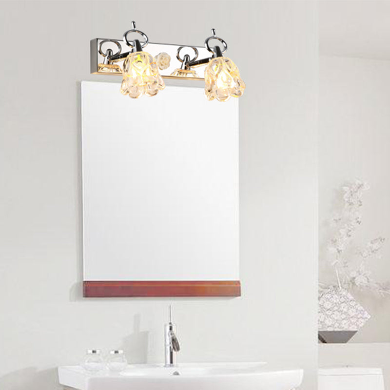 Lámpara de pared para tocador con pantalla de flores moderna, vidrio transparente, acabado plateado, 2/3 luces, ideal para baño, 12