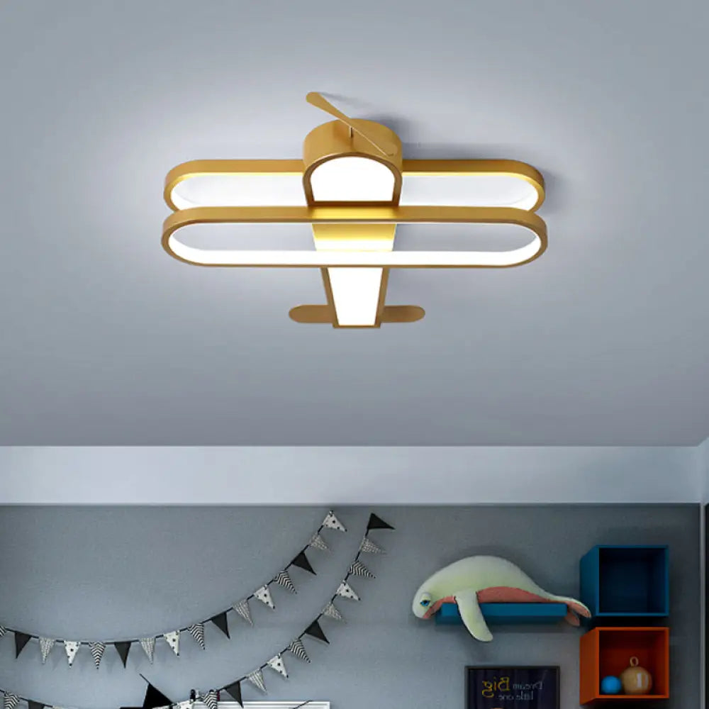 Vuela alto con el helicóptero: luz LED empotrada de aluminio dorado para dormitorio infantil