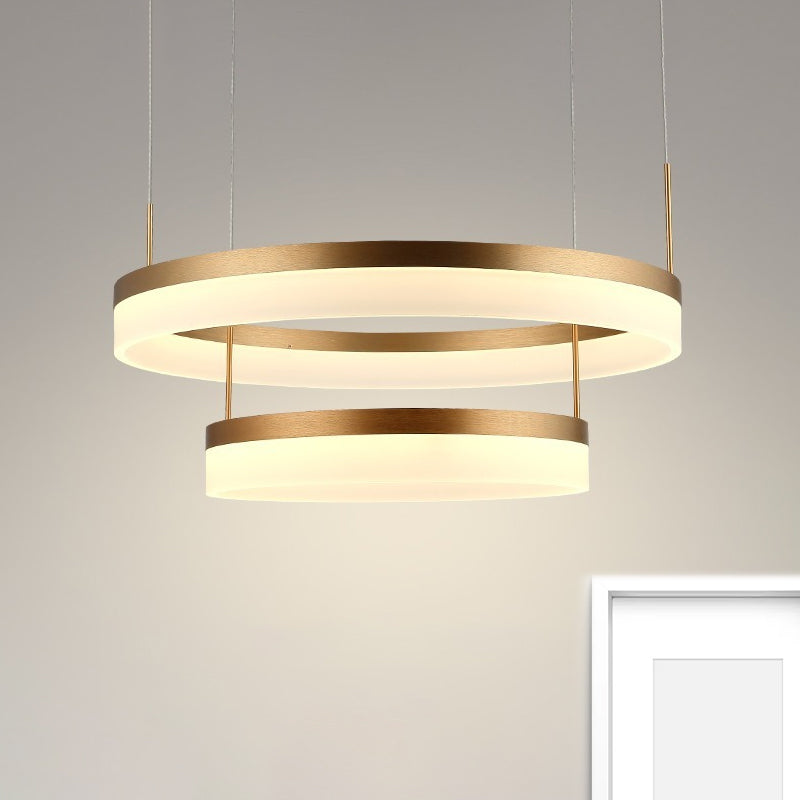 Modern Round LED Chandelier Pendant - Acrylic 1/2/3-Light Ceiling Light Fixture in Black/White/Gold - Warm/White Light