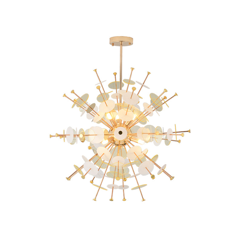 Sleek Black/Gold Metal Multi-Head Chandelier with Small Panel - Ideal for Coffee Shops