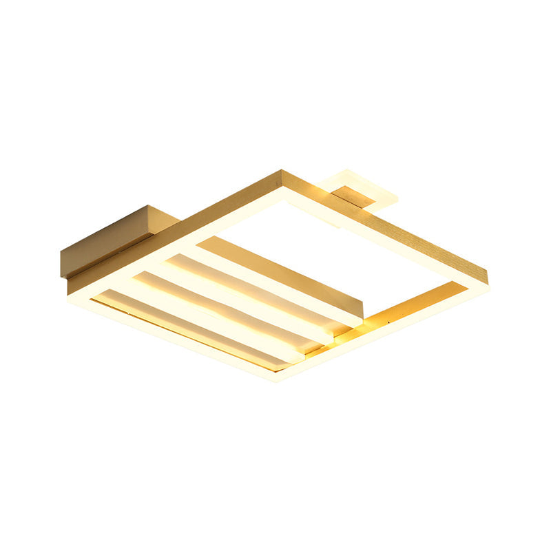Contemporary Gold Metal Shade Flush Mount Ceiling Light Fixture - Square-Frame, 18