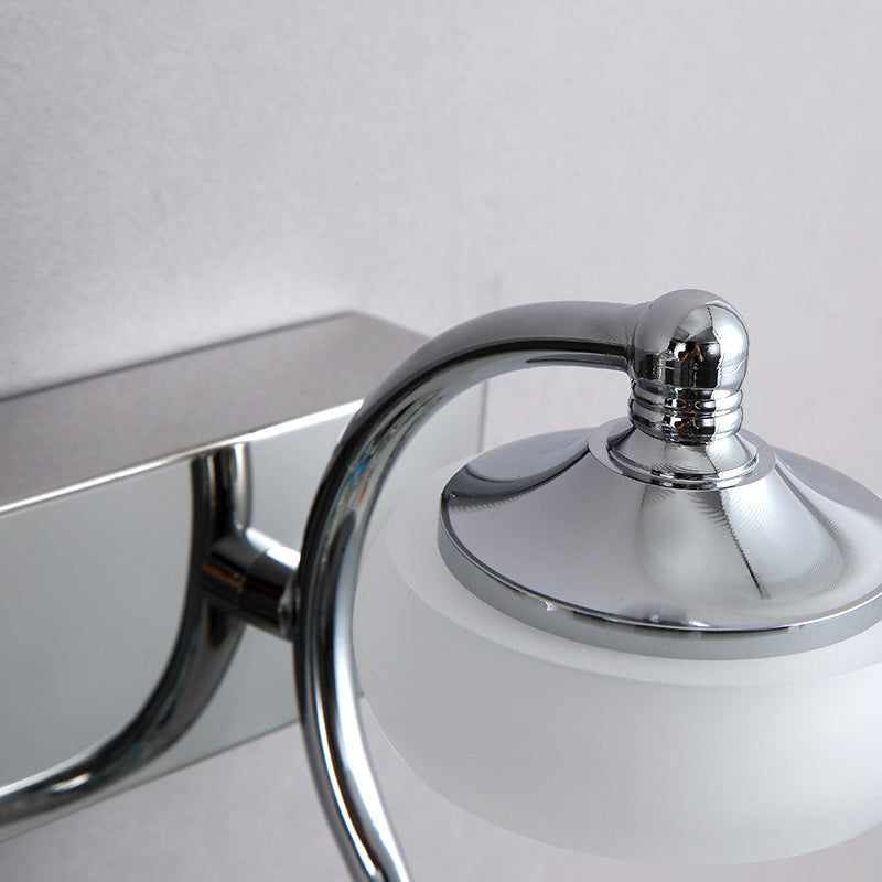 Lámpara de pared plateada de estilo modernista con pantalla acrílica esmerilada redonda, 2/3 cabezales, iluminación blanca/cálida - Luz de tocador de baño