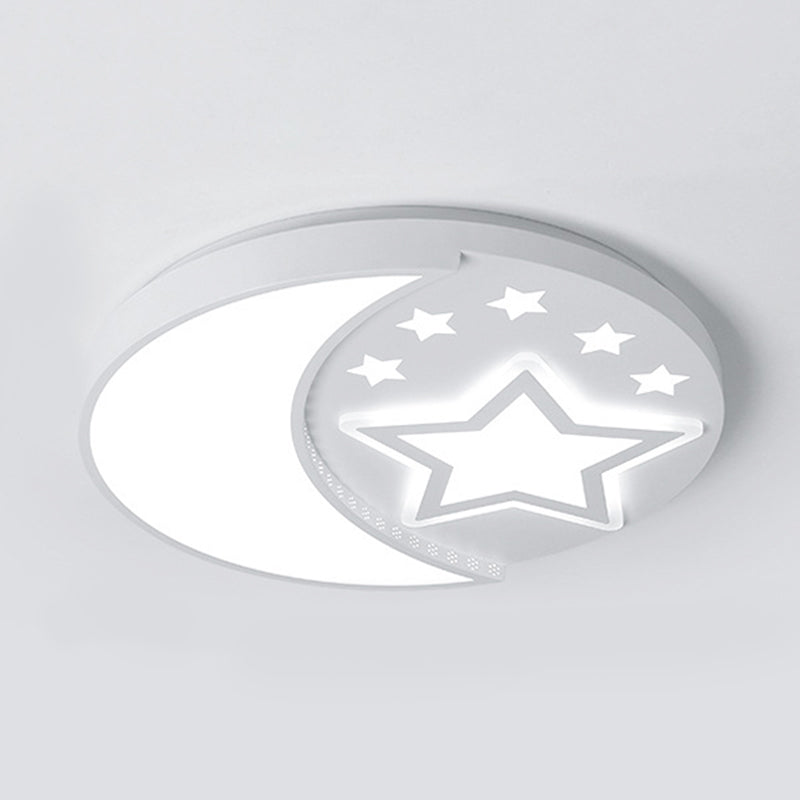 Contemporary White Study Room Ceiling Lamp with Starry Flush Mount and Crescent Metal Design