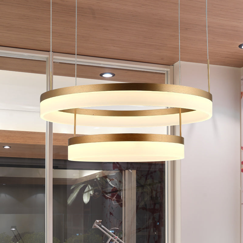 Modern Round LED Chandelier Pendant - Acrylic 1/2/3-Light Ceiling Light Fixture in Black/White/Gold - Warm/White Light