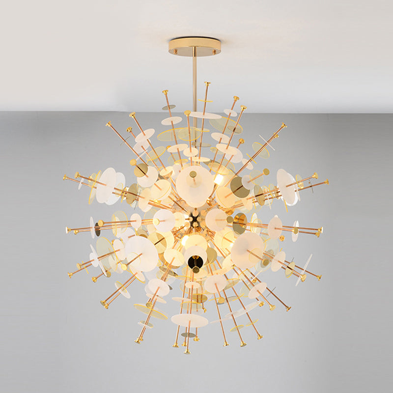 Sleek Black/Gold Metal Multi-Head Chandelier with Small Panel - Ideal for Coffee Shops