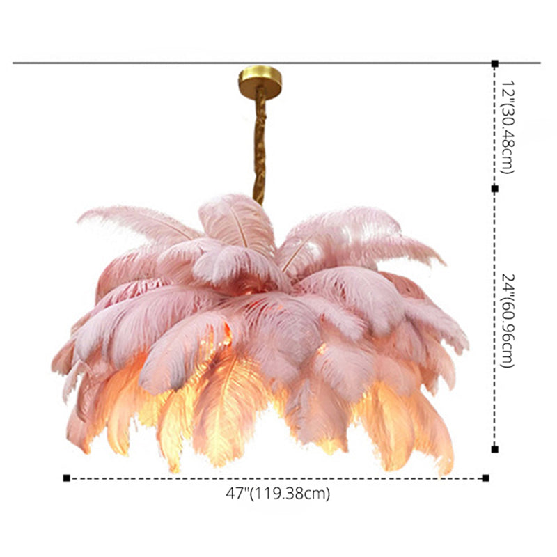 Lampadario da soffitto moderno nordico a 5 luci con piume di struzzo per camera da letto