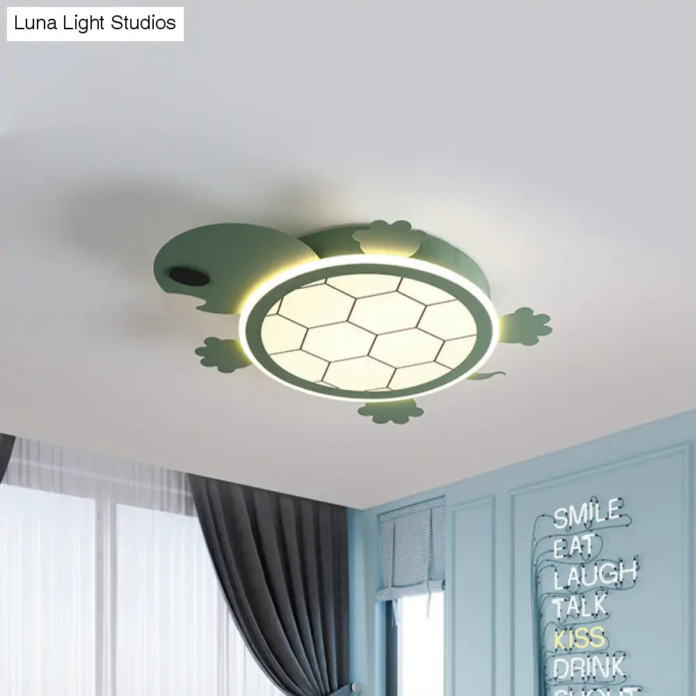 Lámpara empotrada de tortuga acrílica LED verde de dibujos animados para techo de dormitorio de niños