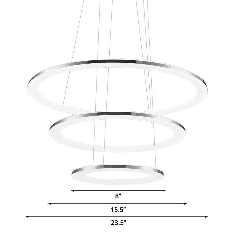 Contemporary LED Acrylic Round Ceiling Pendant Chandelier - 1/2/3-Head Silver - Warm/White Light