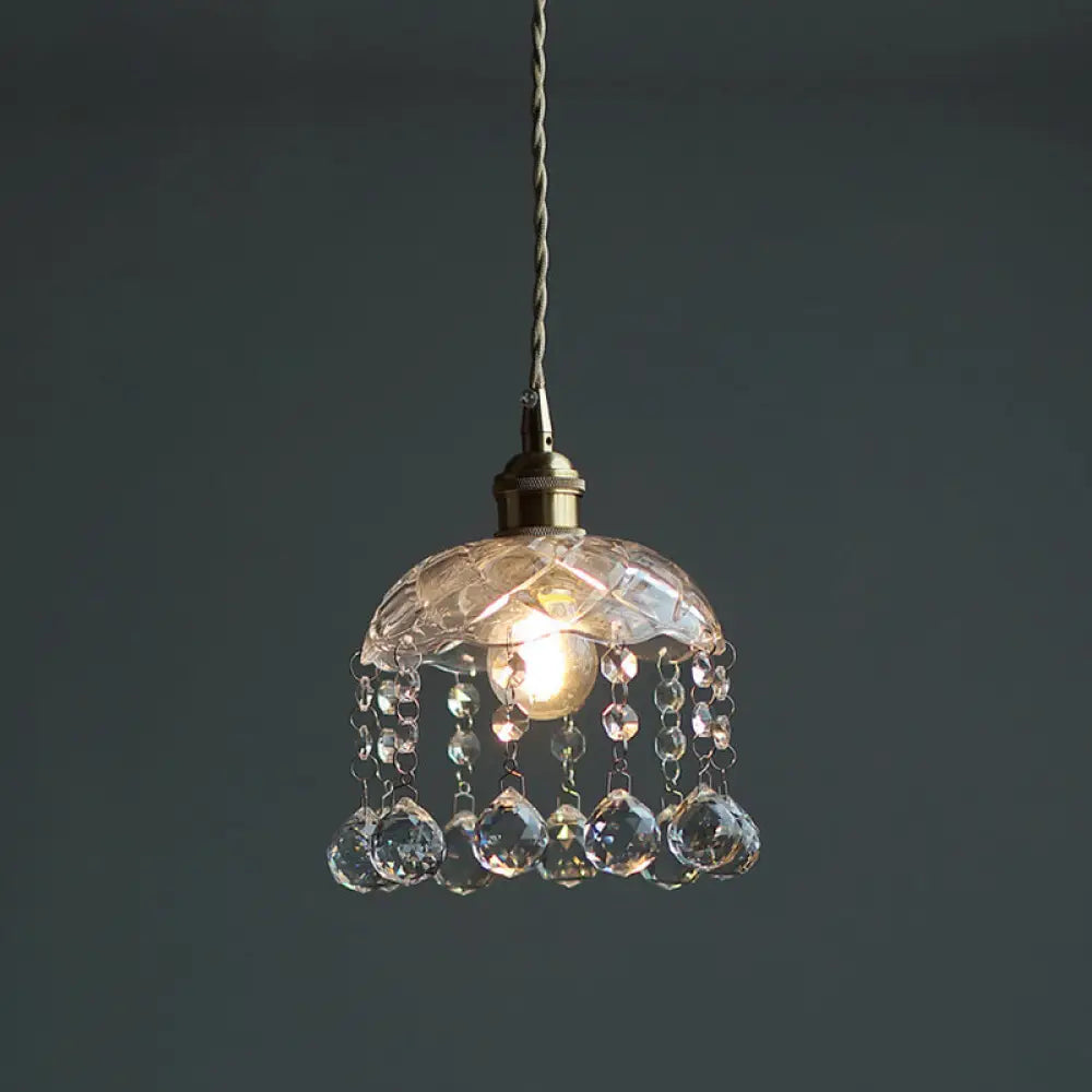 Lampa wisząca z przezroczystego szkła w kształcie kwiatu w stylu vintage z kryształkami w kształcie łezki