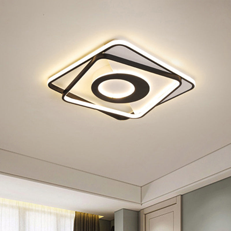 Modern Black and White Square Flush Ceiling Light Acrylic LED Fixture - 16