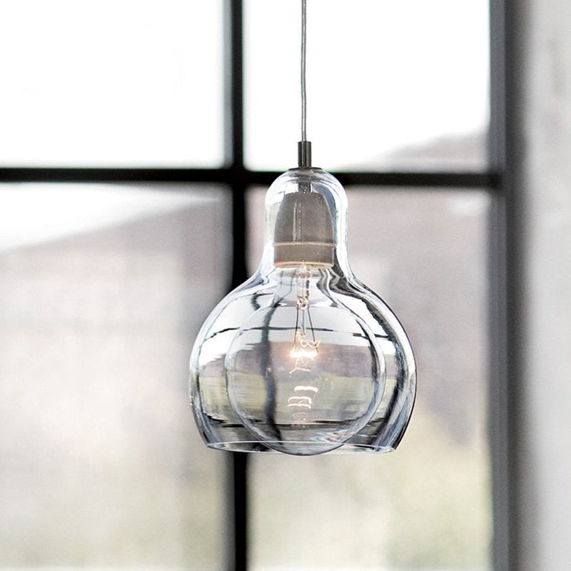 Postmodern Single Kitchen Pendant Lamp with Clear/Smoke Grey/Amber Glass Shade, 7