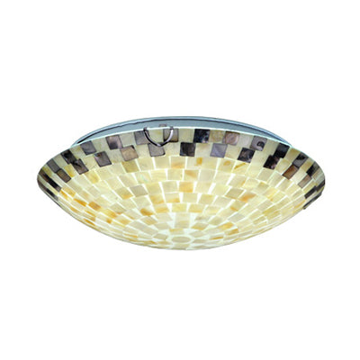 Vintage Mosaic Glass Flush Mount Ceiling Light - Beige Bowl, 1 Bulb, 12