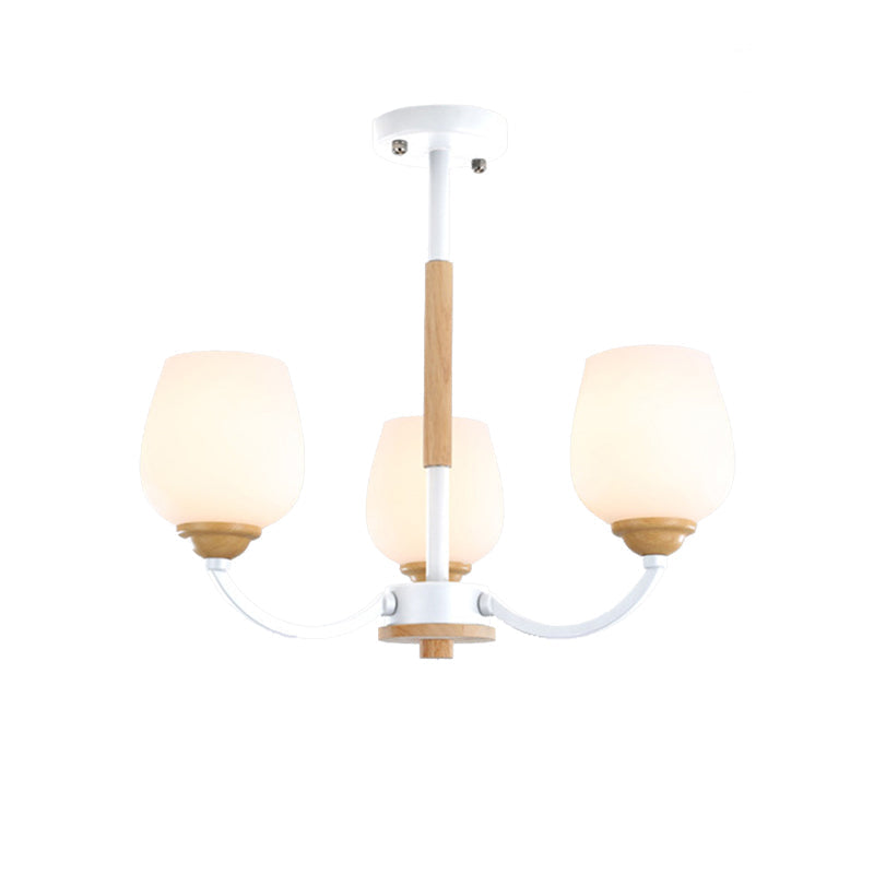 Macaron Loft Bud Shade Chandelier Light - Milk Glass Pendant for Child Bedroom in Green/Grey/Pink/White