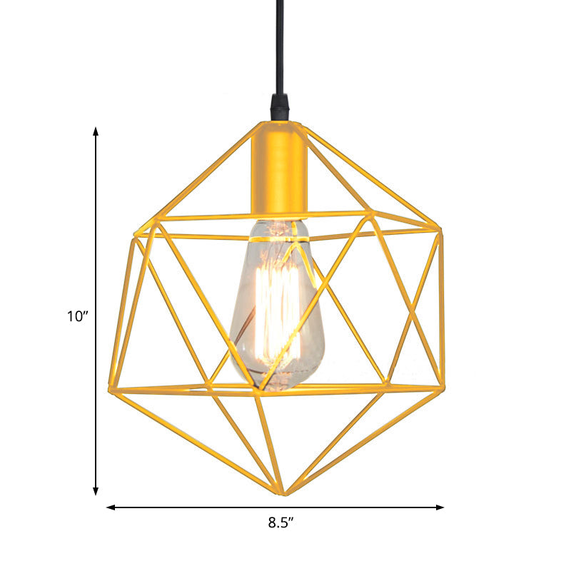 Lampe suspendue à cage géométrique à 1 lumière, lampe suspendue industrielle en métal noir/or pour îlot de cuisine
