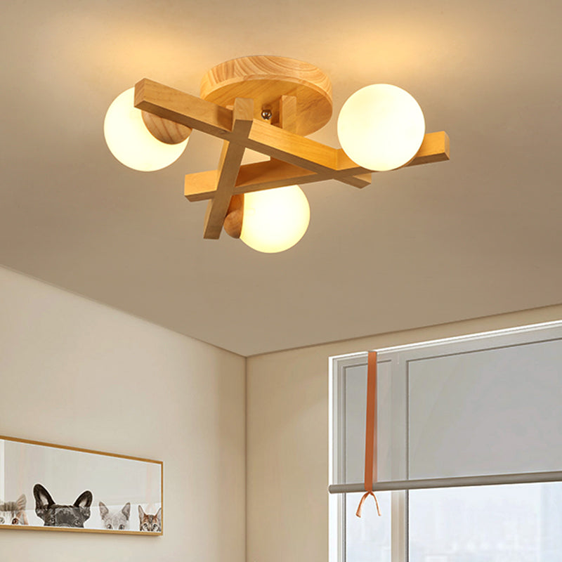 Modern Wooden Crossed Lines Flush Mount Light Fixture with Multi-bulbs for Bedroom Ceiling