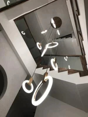 Anillos de acrílico de hierro de madera nórdico LED, lámpara LED DIY, luz LED, luces colgantes, lámpara colgante, luz colgante para vestíbulo de comedor