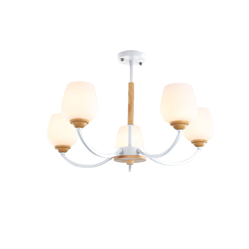 Macaron Loft Bud Shade Chandelier Light - Milk Glass Pendant for Child Bedroom in Green/Grey/Pink/White