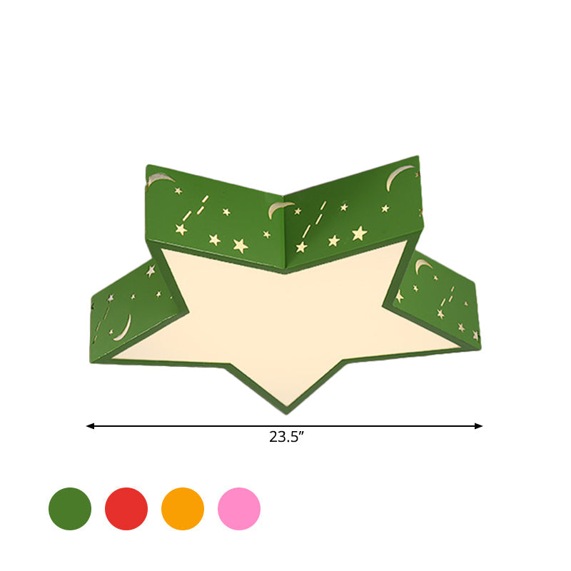 Kids Bedroom Metallic Star Flush Ceiling Light in Macaron Red, Green, and Pink - LED Flushmount Lighting, 18
