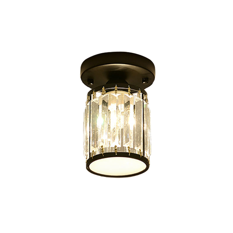 Plafonnier élégant en cristal semi-encastré pour foyer – Forme ronde/carrée, petite taille, 1 ampoule, accent noir/or