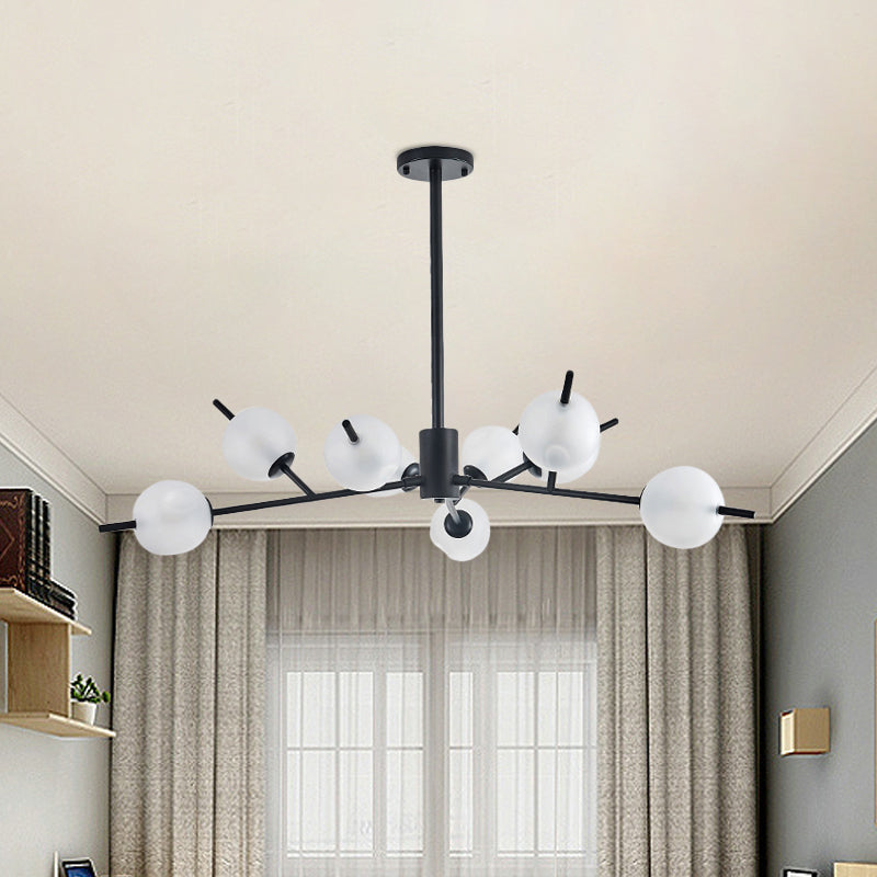 Frosted Glass Ball Chandelier - 9-Light Pendant Lamp in Black/Gold