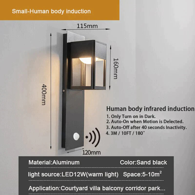 IP67 étanche extérieur LED éclairage mural capteur de mouvement en aluminium noir Bronze jardin porche applique lumière 96V220V applique Luminaire