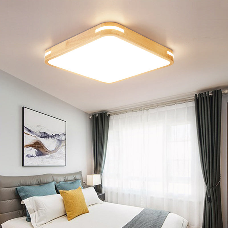 Modern Wood Beige LED Flush Mount Ceiling Light in White/Warm/Natural | Multiple Width Options