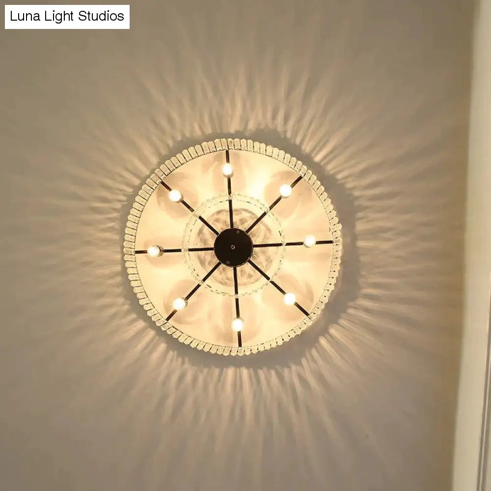 Nowoczesna kryształowa lampa sufitowa Living Crystal lampa sufitowa sypialnia klasyczne okrągłe lampy sufitowe czarna podstawa oprawy Led jadalnia
